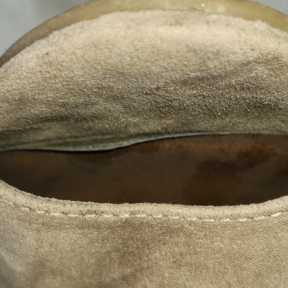 Ruff Hewn Boots Womens 8 M Pia Peep Toe Slingback Zip Bootie Brown Fabric Heels - Picture 9 of 10